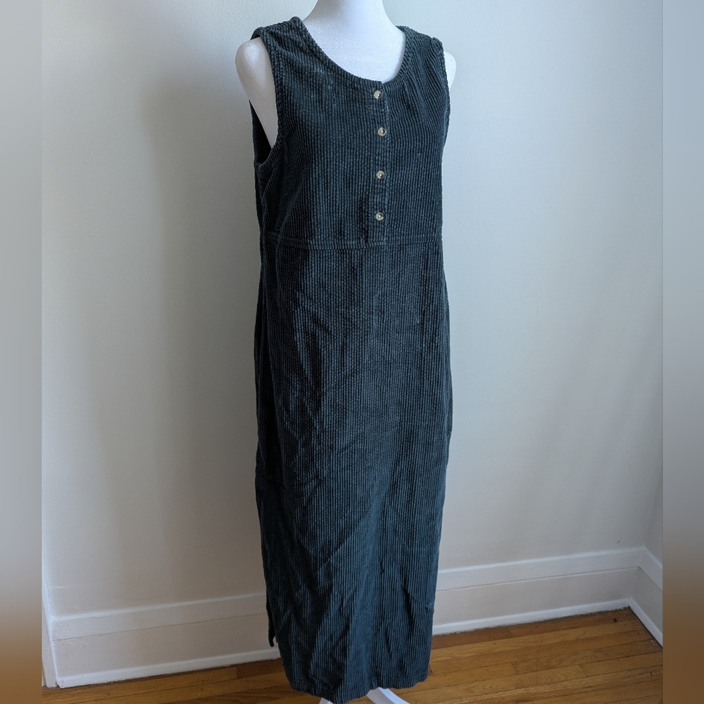 Vintage Cherokee 90s Green Corduroy Overall Dress Size S Pinafore Maxi